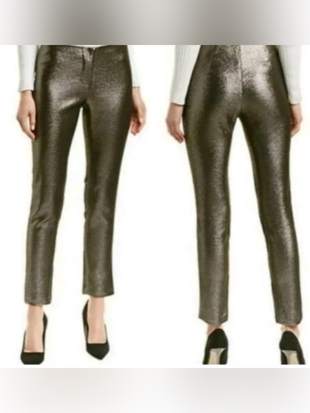 J. Mclaughlin Black Champagne Metallic Glitter Stretchy Joie Skinny Pants NEW 4